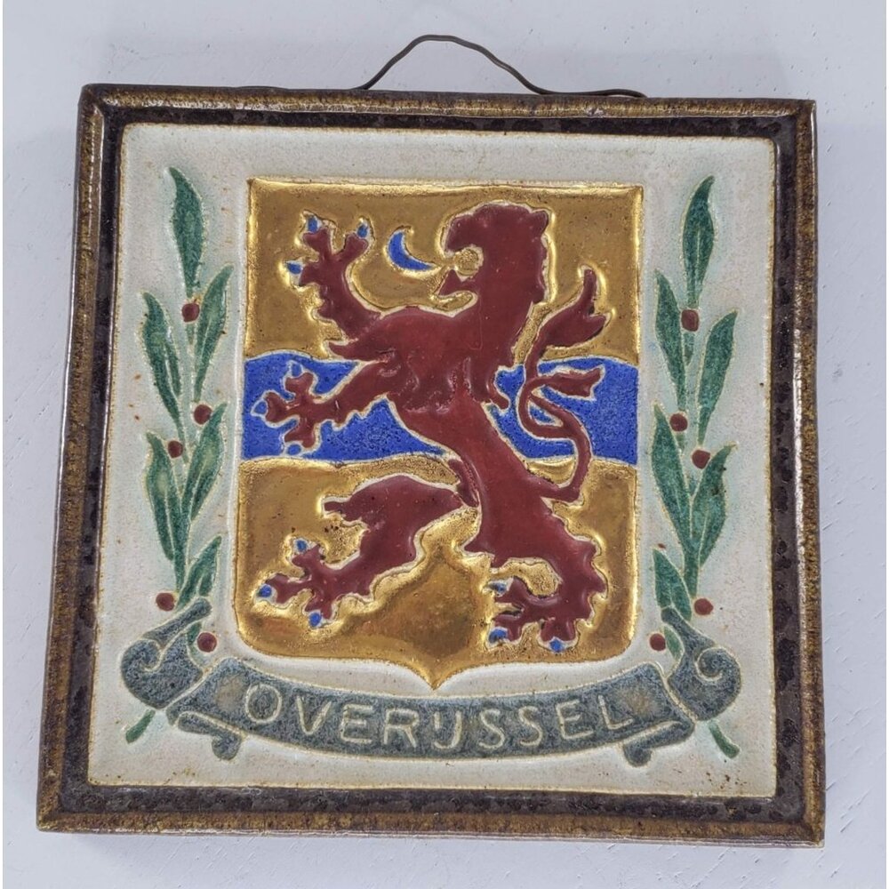 Porceleyne Fles Royal Delft Cloisonne Tile Overussel Coat Arms Wall Hanging
